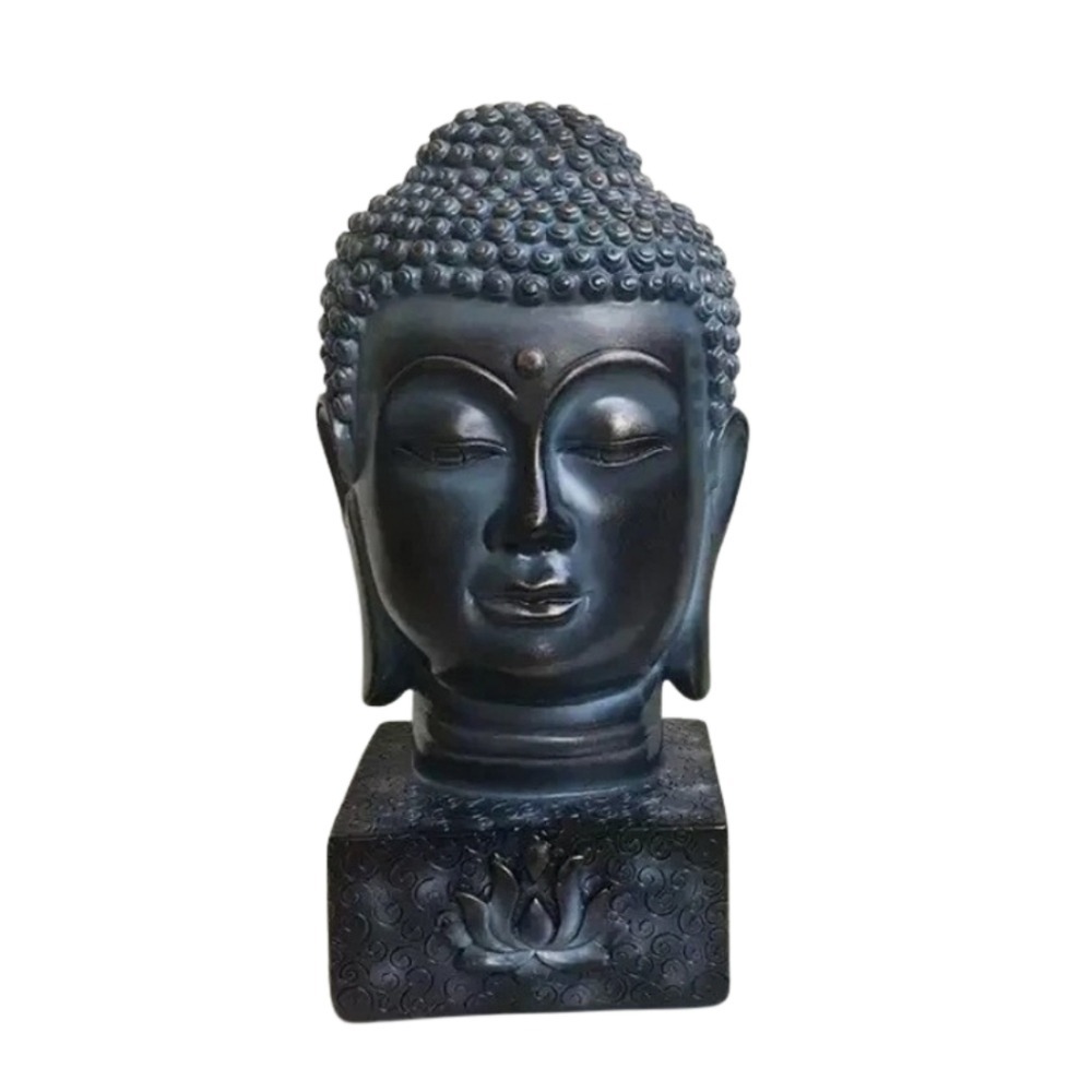 Buddha Head Bust Statue Zen Meditative Decor Lotus Base Dark Bronze Finish 4in D